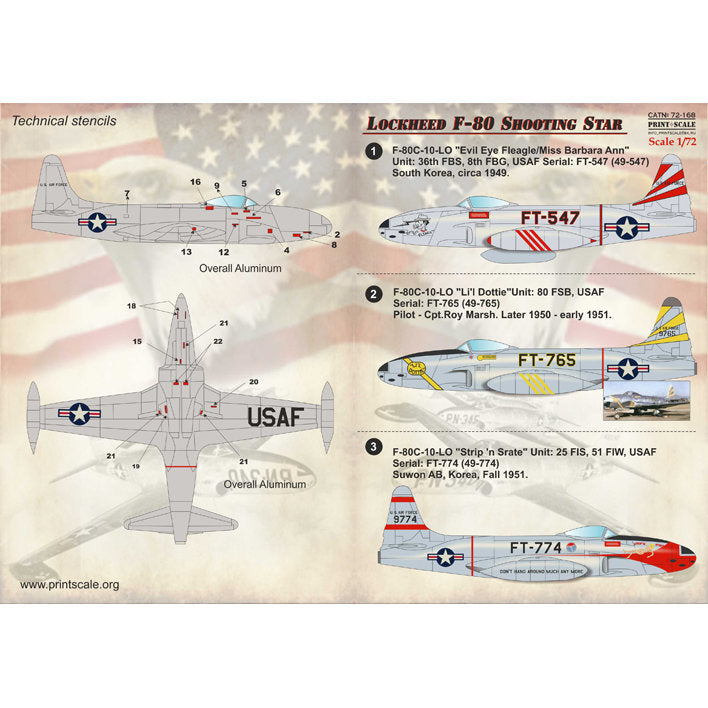 Print Scale 72-168 Decal 1:72 Lockheed F-80 Shooting Star. The complete set 1.5 leaf