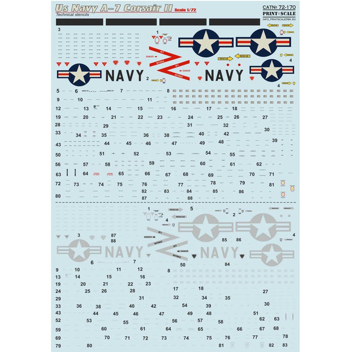 Print Scale 72-170 Decal A-7 Corsair II technical stencils Scale 1:72 for Aircraft Plastic model kit