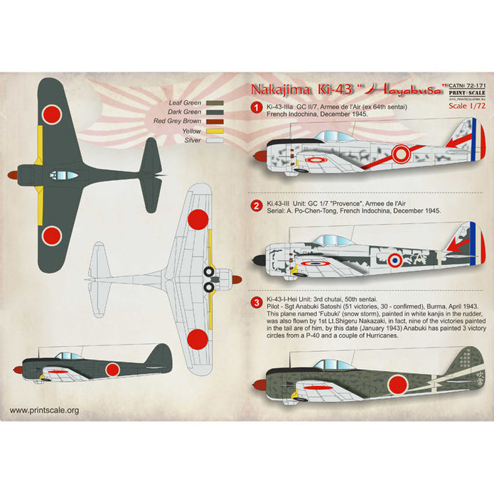 Print Scale 72-171 Decal Nakajima Ki-43 Hayabusa Scale 1:72 for Aircraft Plastic model kit
