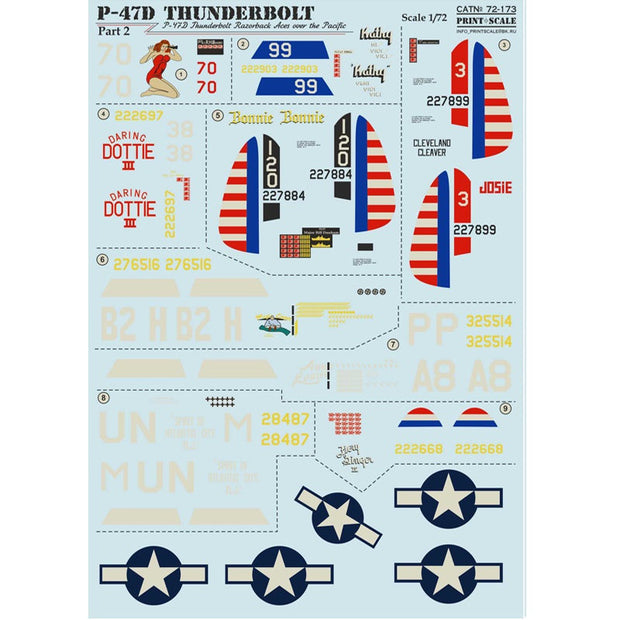 Print Scale 72-173 Decal Thunderbolt P 47 D Razorback Aces Scale 1:72 for Aircraft Plastic model kit