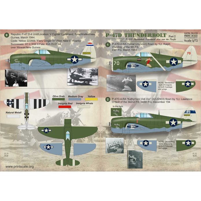Print Scale 72-173 Decal Thunderbolt P 47 D Razorback Aces Scale 1:72 for Aircraft Plastic model kit
