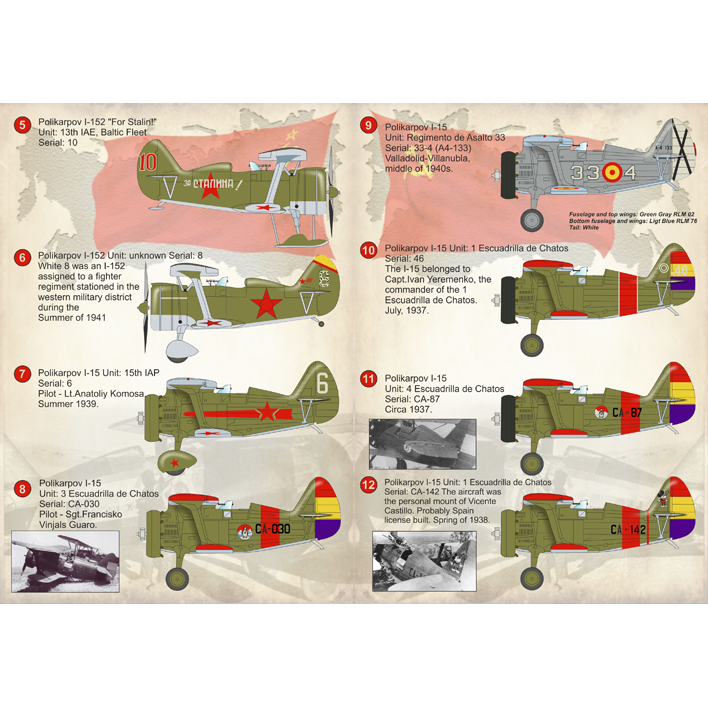 Print Scale 72-177 Decal Polikarpov I-15/I-152 (I-15bis) Scale 1:72 for Aircraft Plastic model kit