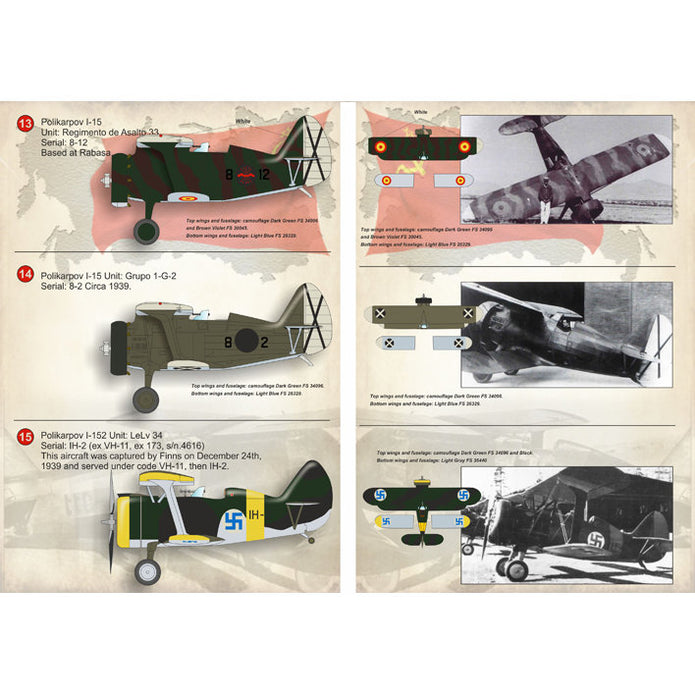 Print Scale 72-177 Decal Polikarpov I-15/I-152 (I-15bis) Scale 1:72 for Aircraft Plastic model kit