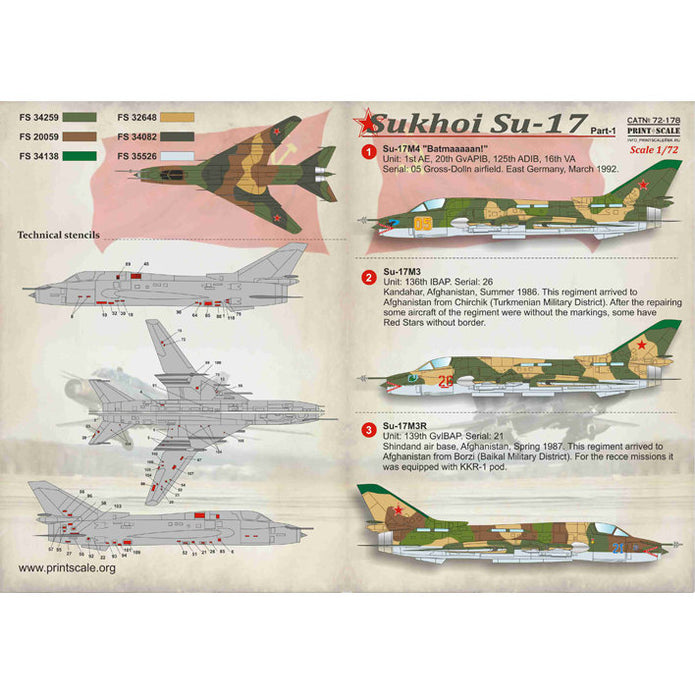 Print Scale 72-178 Decal Sukhoi Su-17 Part 1 Scale 1:72 for Aircraft Plastic model kit