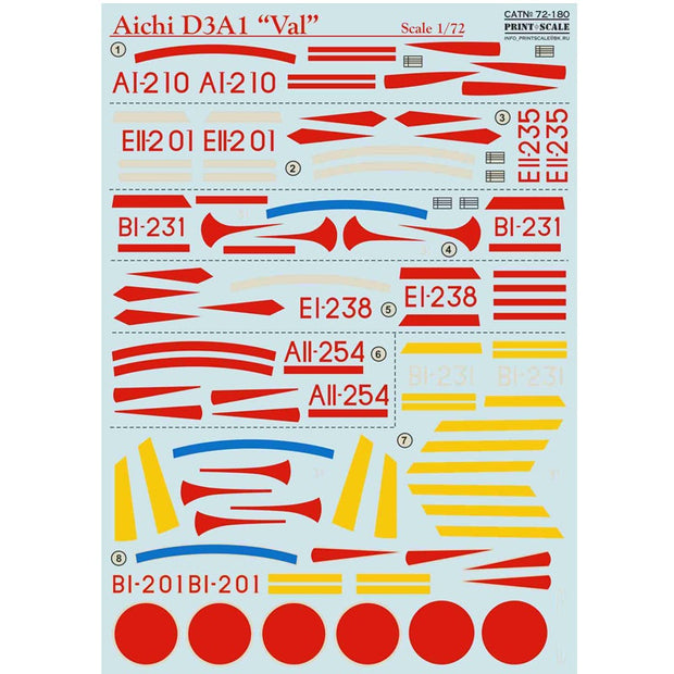 Print Scale 72-180 Decal Aichi D3A1 Val Scale 1:72 for Aircraft Plastic model kit