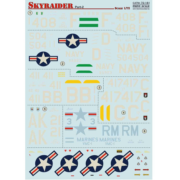 Print Scale 72-181 Decal A-1 Skyraider Part 2 Scale 1:72 for Aircraft Plastic model kit