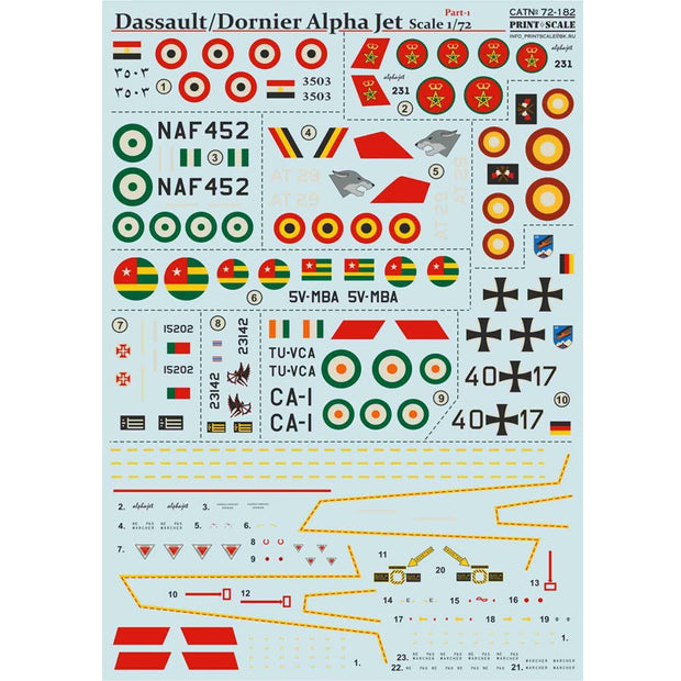 Print Scale 72-182 Decal Dassault/Dornier Alpha Jet Part 1 Scale 1:72 for Aircraft Plastic model kit