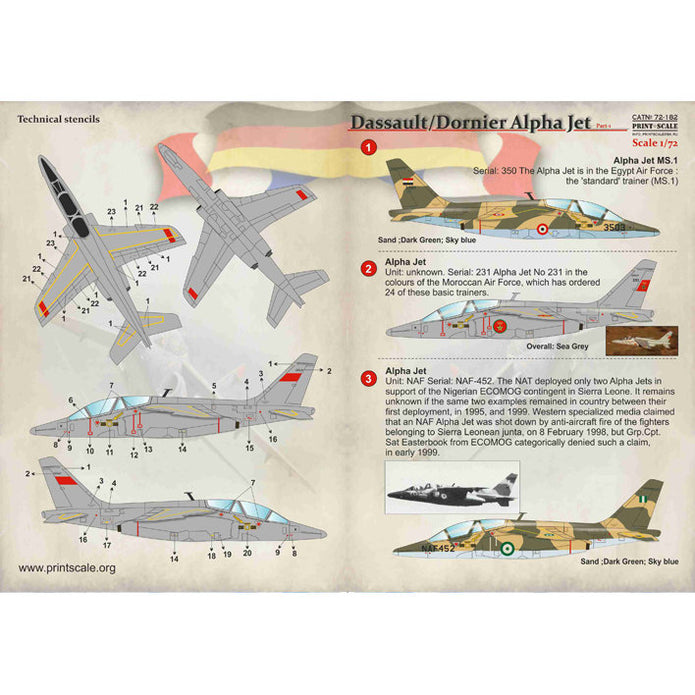 Print Scale 72-182 Decal Dassault/Dornier Alpha Jet Part 1 Scale 1:72 for Aircraft Plastic model kit