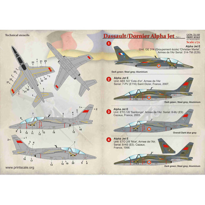 Print Scale 72-183 Decal Dassault/Dornier Alpha Jet Part 2 Scale 1:72 for Aircraft Plastic model kit