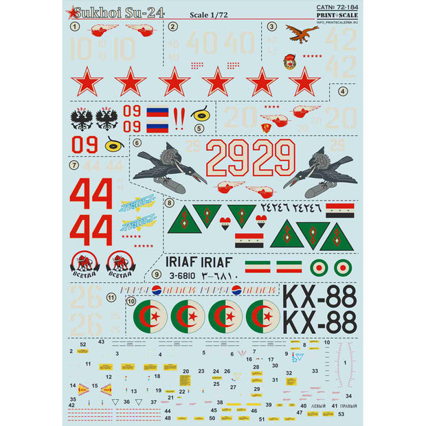 Print Scale 72-184 Decal Sukhoi Su-24 Scale 1:72 for Aircraft Plastic model kit