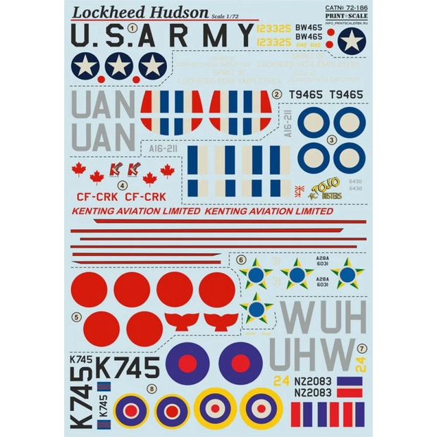 Print Scale 72-186 Decal Lockheed Hudson Scale 1:72 for Aircraft Plastic model kit