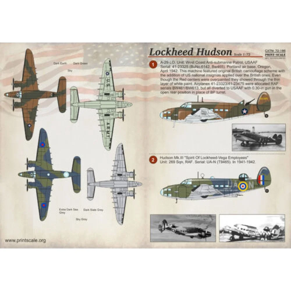 Print Scale 72-186 Decal Lockheed Hudson Scale 1:72 for Aircraft Plastic model kit