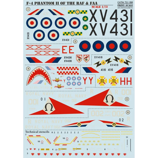Print Scale 72-188 Decal 1:72 F-4 PHANTOM II of the RAF & FAA In the complete set 1.5 sheets