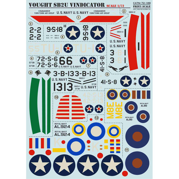 Print Scale 72-189 Decal Vought SB2U Vindicator Scale 1:72 for Aircraft Plastic model kit