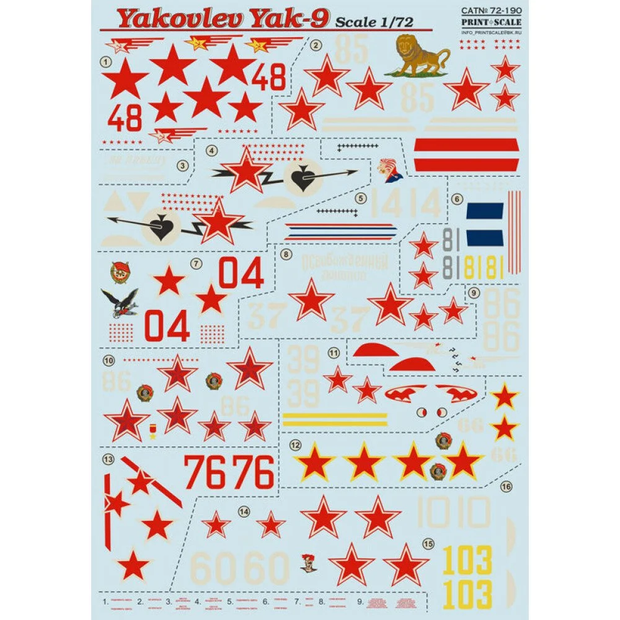 Print Scale 72-190 Decal Yakovlev Yak-9 Part 2 Scale 1:72 for Aircraft Plastic model kit