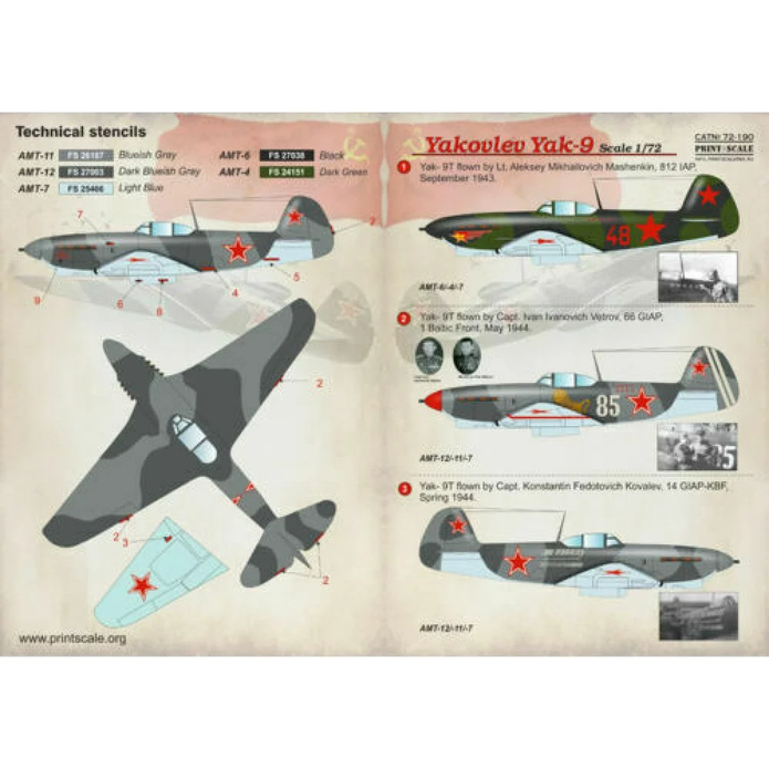 Print Scale 72-190 Decal Yakovlev Yak-9 Part 2 Scale 1:72 for Aircraft Plastic model kit
