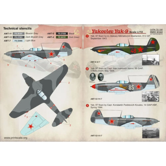 Print Scale 72-190 Decal Yakovlev Yak-9 Part 2 Scale 1:72 for Aircraft Plastic model kit