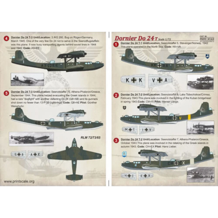 Print Scale 72-191 Decal Dornier Do-24 T Scale 1:72 for Aircraft Plastic model kit