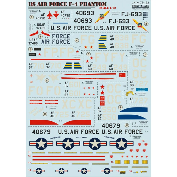 Print Scale 72-192 Decal US Air Force F-4 Phantom Scale 1:72 for Aircraft Plastic model kit