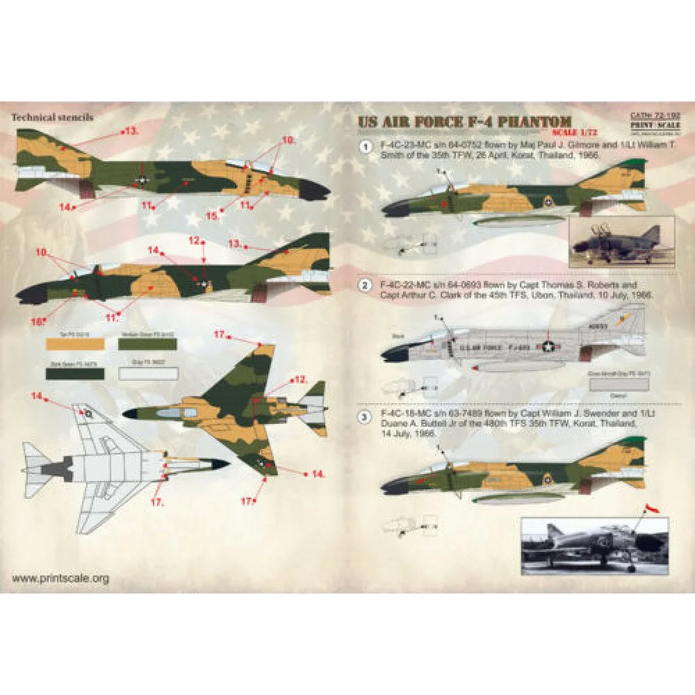 Print Scale 72-192 Decal US Air Force F-4 Phantom Scale 1:72 for Aircraft Plastic model kit