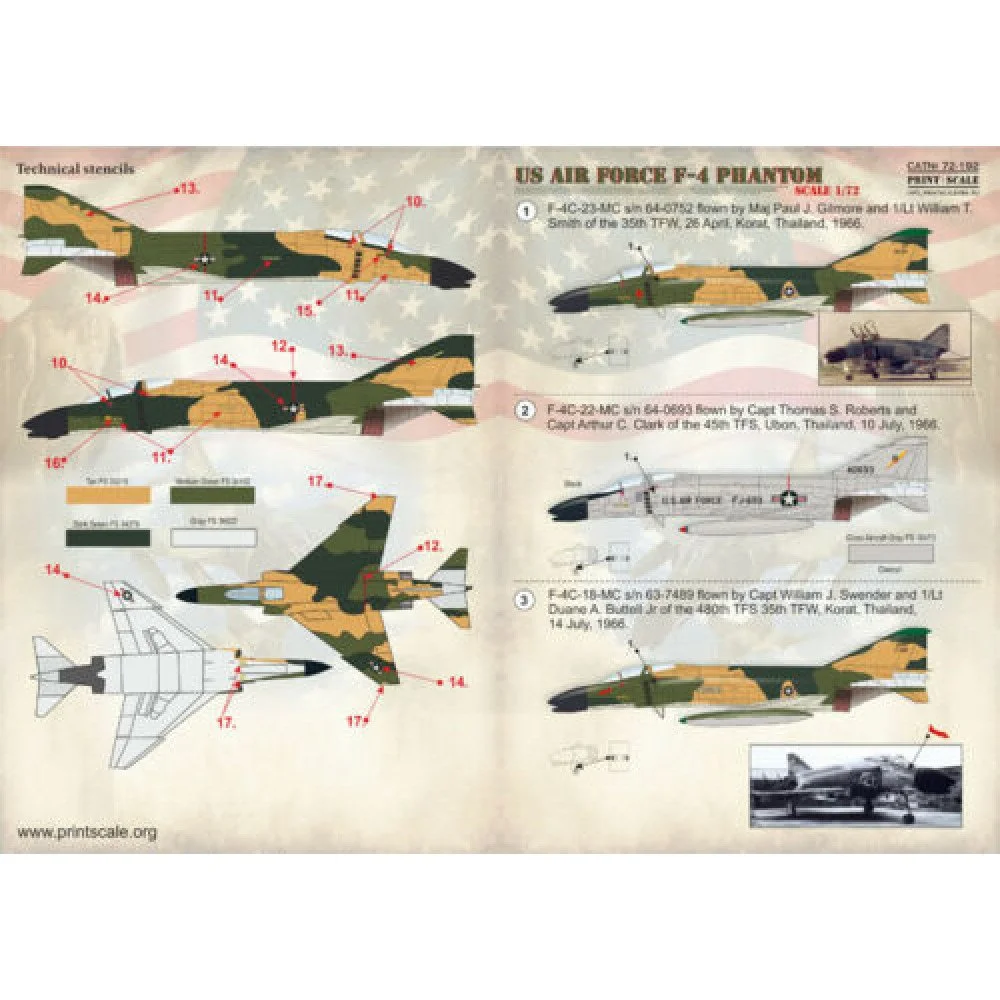 Print Scale 72-192 Decal US Air Force F-4 Phantom Scale 1:72 for Aircraft Plastic model kit