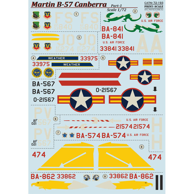 Print Scale 72-193 Decal 1:72 Martin B-57 Canberra Part 1 In the complete set 2 sheets