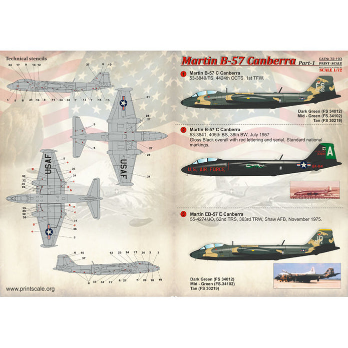 Print Scale 72-193 Decal 1:72 Martin B-57 Canberra Part 1 In the complete set 2 sheets