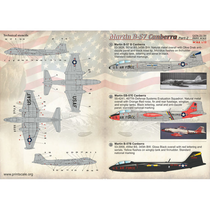 Print Scale 72-194 Decal 1:72 Martin B-57 Canberra Part 2 In the complete set 2 sheets