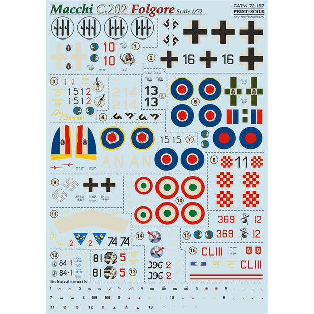 Print Scale 72-197 Decal Macchi C.202 Folgore Scale 1:72 for Aircraft Plastic model kit