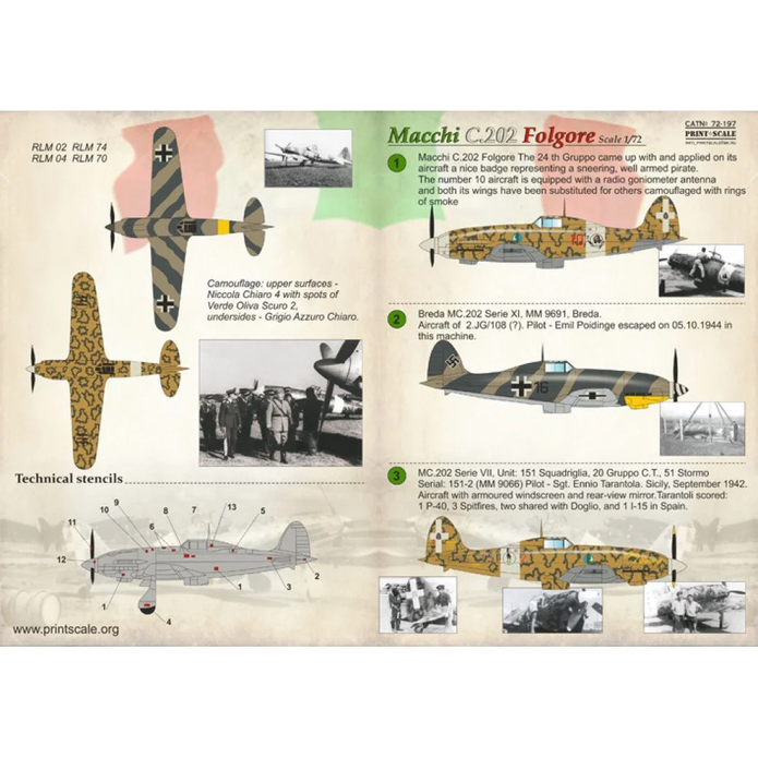 Print Scale 72-197 Decal Macchi C.202 Folgore Scale 1:72 for Aircraft Plastic model kit