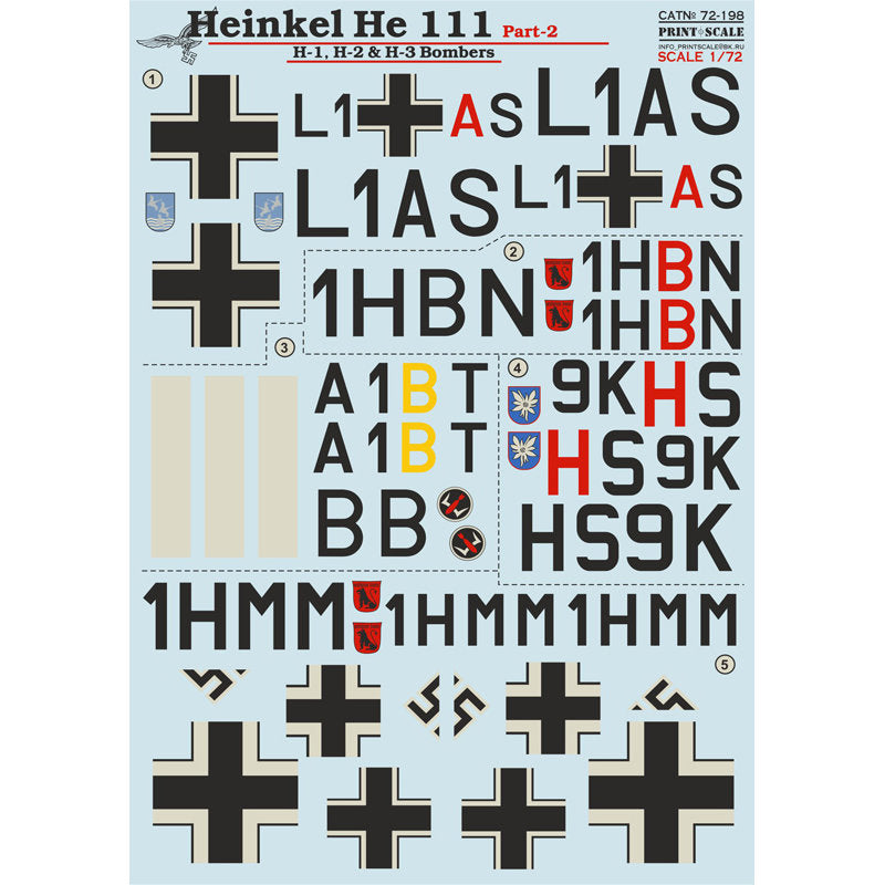 Print Scale 72-198 Decal Heinkel He.111 Part 2 Scale 1:72 for Aircraft Plastic model kit