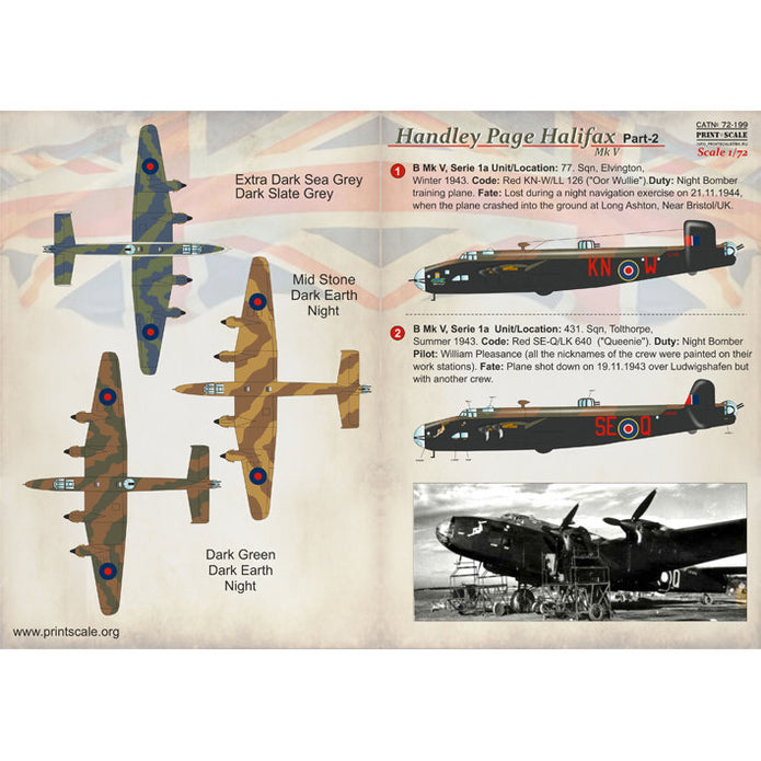 Print Scale 72-199 Decal Handley Page Halifax Part 2 Scale 1:72 for Aircraft Plastic model kit