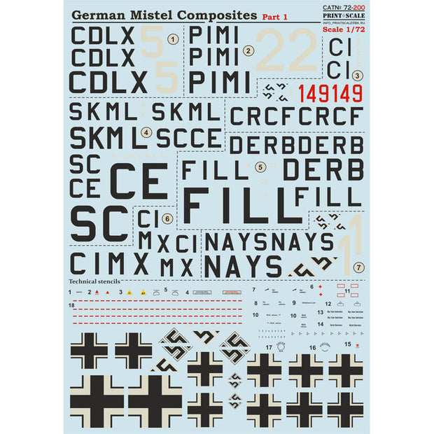 Print Scale 72-200 Decal German Mistel Composites Part 1 Scale 1:72 for Aircraft Plastic model kit