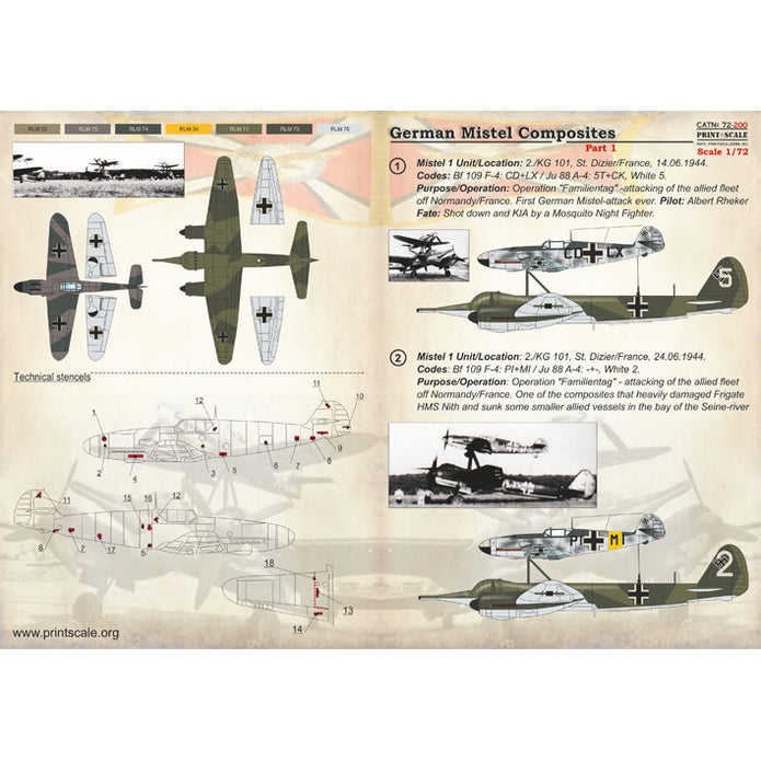 Print Scale 72-200 Decal German Mistel Composites Part 1 Scale 1:72 for Aircraft Plastic model kit