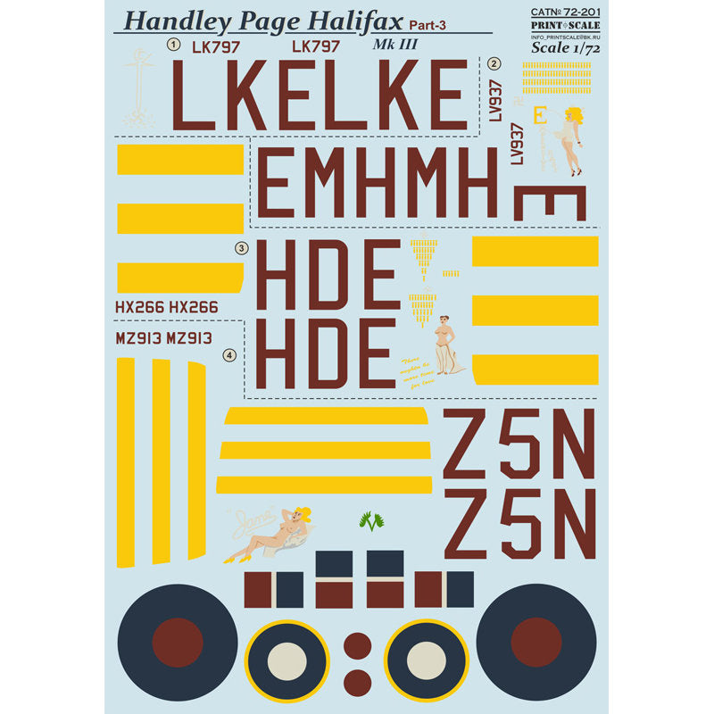 Print Scale 72-201 Decal Handley Page Halifax Part 3 Scale 1:72 for Aircraft Plastic model kit