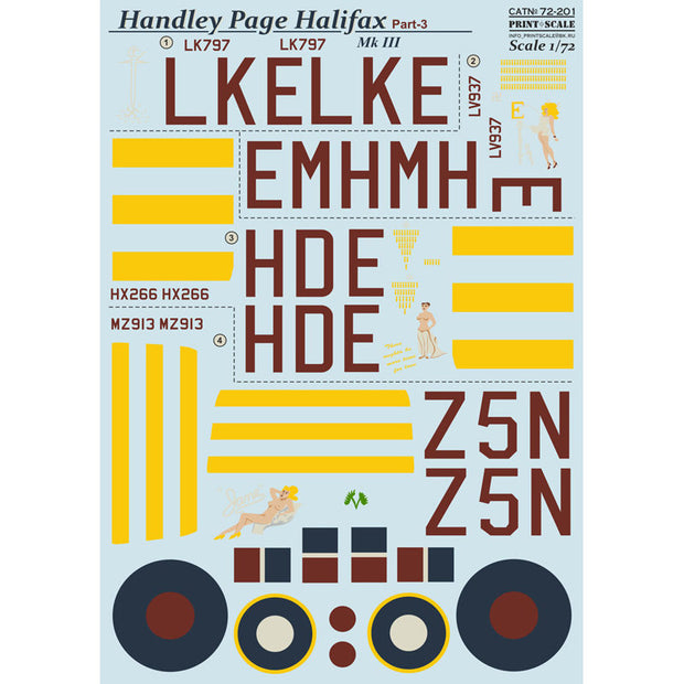 Print Scale 72-201 Decal Handley Page Halifax Part 3 Scale 1:72 for Aircraft Plastic model kit