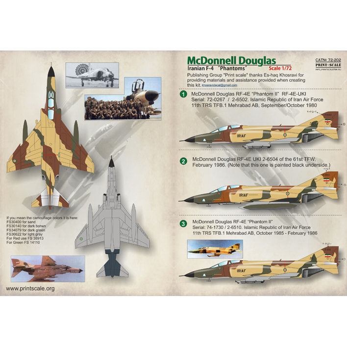 Print Scale 72-202 Decal F-4 Phantom II Iranian Air Force Scale 1:72 for Aircraft Plastic model kit