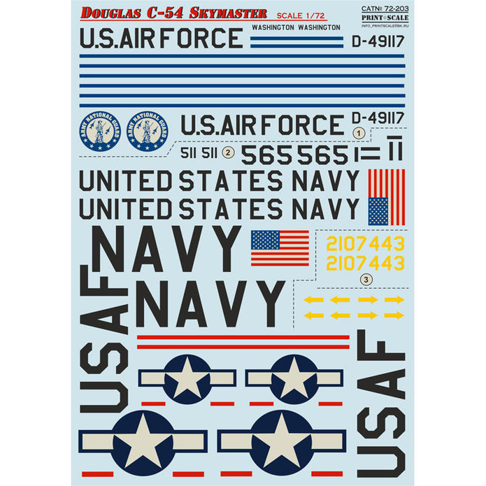 Print Scale 72-203 Decal Douglas C-54 Skymaster Scale 1:72 for Aircraft Plastic model kit