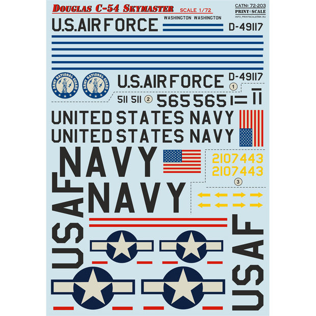 Print Scale 72-203 Decal Douglas C-54 Skymaster Scale 1:72 for Aircraft Plastic model kit
