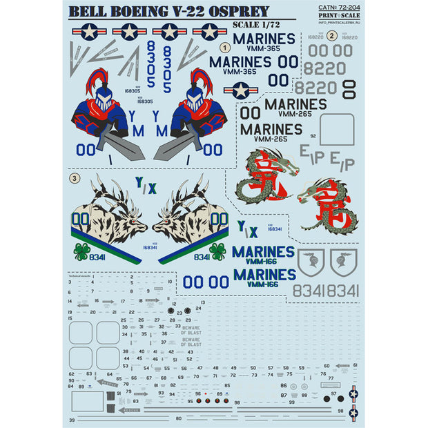 Print Scale 72-204 Decal Bell-Boeing V-22 Osprey Scale 1:72 for Aircraft Plastic model kit