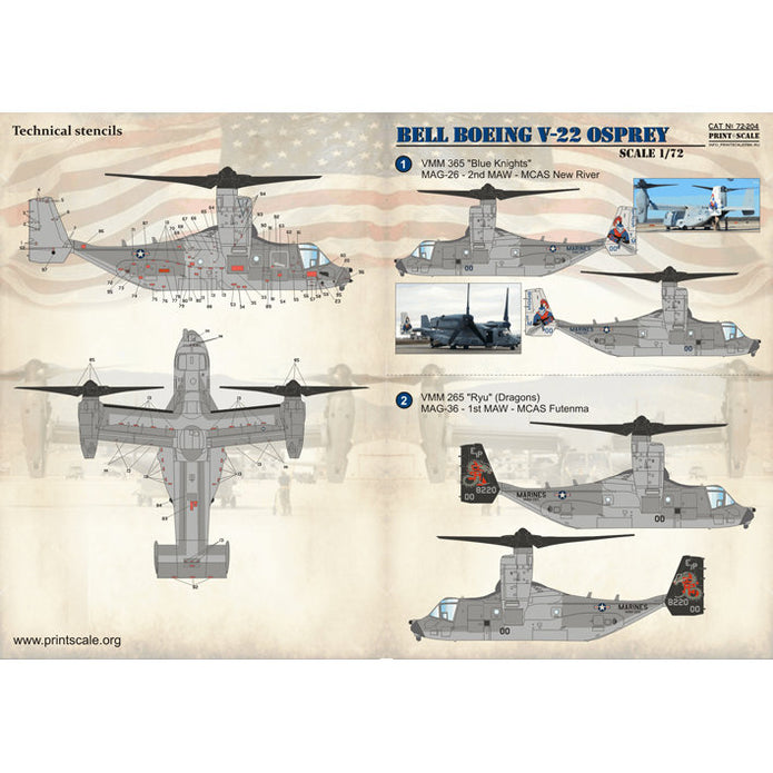 Print Scale 72-204 Decal Bell-Boeing V-22 Osprey Scale 1:72 for Aircraft Plastic model kit
