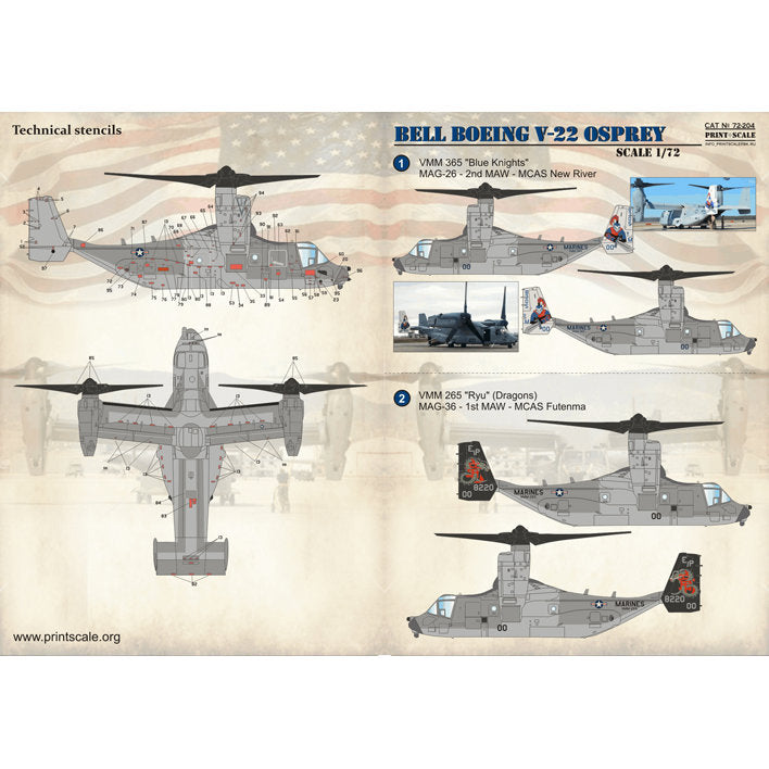 Print Scale 72-204 Decal Bell-Boeing V-22 Osprey Scale 1:72 for Aircraft Plastic model kit