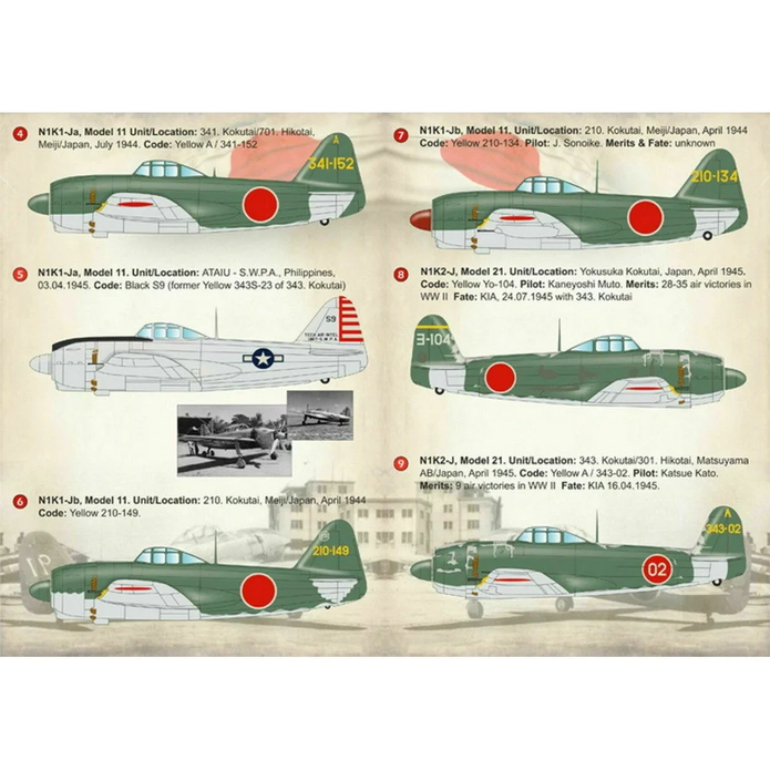 Print Scale 72-208 Decal Kawanishi N1K1-J Shiden & N1K2-J Shidenkai Scale 1:72 for Aircraft Plastic model kit