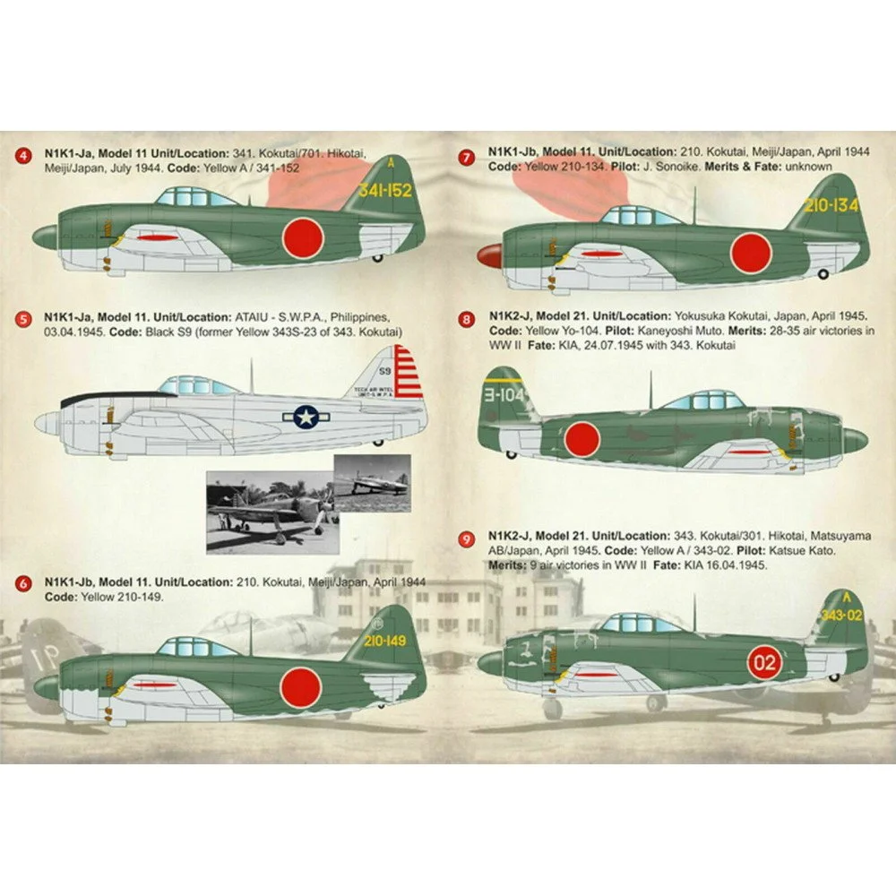 Print Scale 72-208 Decal Kawanishi N1K1-J Shiden & N1K2-J Shidenkai Scale 1:72 for Aircraft Plastic model kit