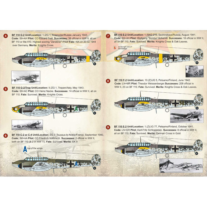 Print Scale 72-210 Decal Messerschmitt Bf 110 Zerstorer Top Pilots Part 1 Scale 1:72 for Aircraft Plastic model kit