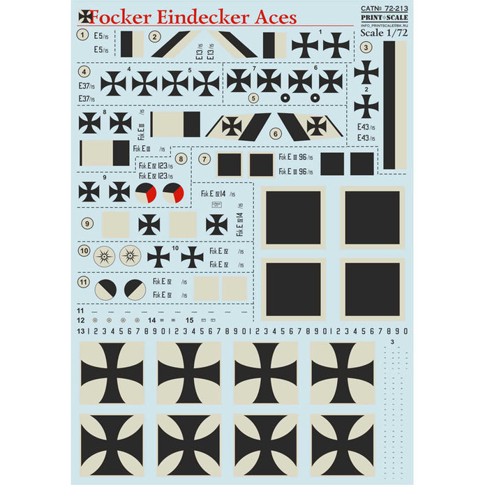 Print Scale 72-213 Decal FoKker Eindecker Aces Scale 1:72 for Aircraft Plastic model kit