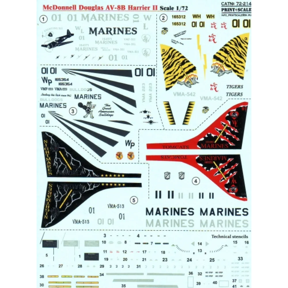 Print Scale 72-214 Decal McDonnell Douglas AV-8B Harrier II Scale 1:72 for Aircraft Plastic model kit