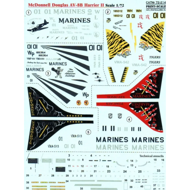 Print Scale 72-214 Decal McDonnell Douglas AV-8B Harrier II Scale 1:72 for Aircraft Plastic model kit