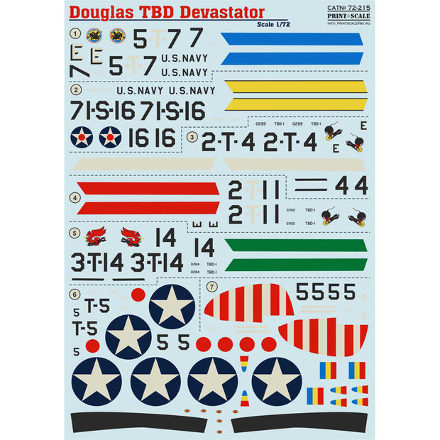 Print Scale 72-215 Decal Douglas TBD Devastator I Scale 1:72 for Aircraft Plastic model kit