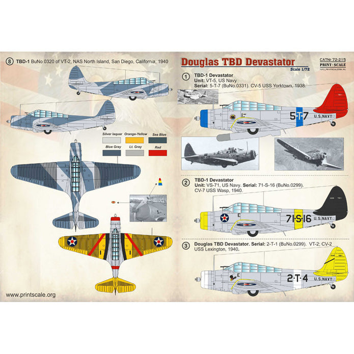 Print Scale 72-215 Decal Douglas TBD Devastator I Scale 1:72 for Aircraft Plastic model kit